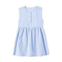 PurCotton 全棉时代 2000225602 幼儿女款梭织条纹短袖连衣裙 90/52(建议2-3岁) 蓝条纹