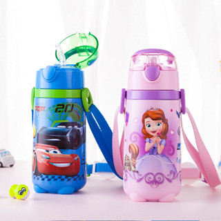 迪士尼（Disney）宝宝吸管杯 儿童保温杯 婴儿水杯带背带水壶 WD77蓝色汽车440ml