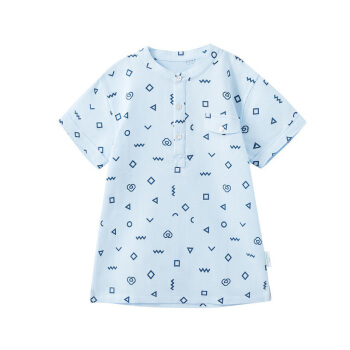 PurCotton 全棉时代 男童纱布短袖套头衬衫 蓝底几何 110/56