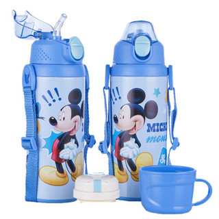 迪士尼（Disney）宝宝吸管杯 儿童保温杯 婴儿水杯 不锈钢保温水壶 HM08一杯双盖蓝色米奇500ml