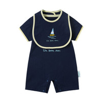PurCotton 全棉时代 2000206501 婴儿针织短袖连体衣+口水兜 59/44(建议0-3个月) 藏青