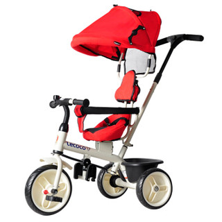 乐卡（Lecoco）儿童三轮车1-5岁脚踏车座位可旋转免充气宝宝自行手推车  火影红