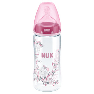 NUK宽口径奶瓶婴儿宝宝PA奶瓶耐摔耐磨奶瓶300ml配硅胶防胀气奶嘴(0-6个月中圆孔)颜色随机【德国进口】