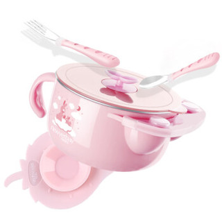 纽因贝 宝宝不锈钢注水保温碗 (粉色、3件套)