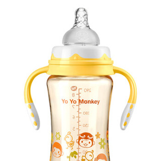 Yo Yo Monkey 优优马骝 十字孔（3个月以上） 宽口径奶瓶 240ml  橙色款