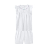 PurCotton 全棉时代 女童梭织圆领短袖套装 (白色、女、130/60 建议8-9岁、1条装)