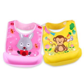 欧育 婴儿可拆卸围兜 (粉+黄动物款、2件装)