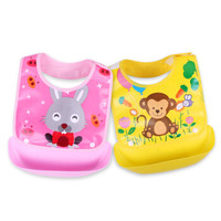 欧育 婴儿可拆卸围兜 (粉+黄动物款、2件装)