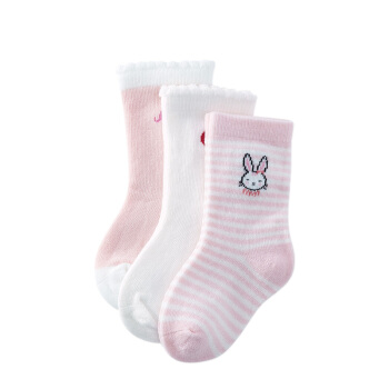 PurCotton 全棉时代 女款平纹防滑袜 3双装 (白色+浅粉条+粉红)