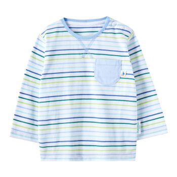 PurCotton 全棉时代 幼儿针织色织长袖T恤 (男款、100/52、 蓝绿彩条)