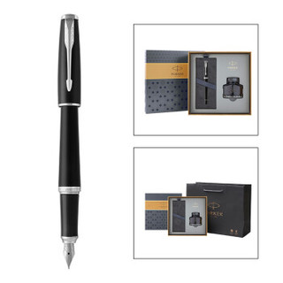 派克（PARKER）钢笔/签字笔新款都市系列 磨砂黑色白夹+新款墨水礼盒套装商务办公