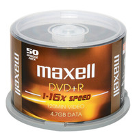 麦克赛尔（maxell）DVD+R光盘 刻录光盘 光碟 空白光盘 16速4.7G台产 黄纹黑尊桶装50片