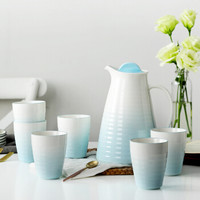 Hömmy 佳佰 JB0901 釉下彩凉水壶 一壶六杯 (1.7L、渐变蓝)