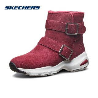 skechers斯凯奇女鞋新款时尚简约保暖中靴绒里轻便休闲鞋49706酒红色