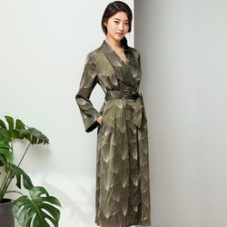 网易严选 设计师款 女式深绿印花睡袍
