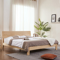 A家家具 床 双人床北欧日式实木床卧室家具 架子床 1.8米床+床头柜*1 BA007-180
