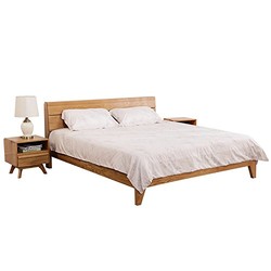 百伽 北欧实木床现代简约双人床主卧1.8米婚床橡木大床小户型带床头柜62219/61965
