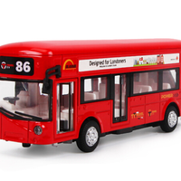 知识花园 汽车玩具  单层巴士合金回力车 红（声光+双门可开）