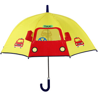 hugmii儿童雨伞男童女童创意立体造型直杆手开雨伞透明窗口 黄色汽车 48cm*8k