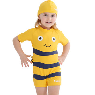 hugmii儿童连体泳衣立体造型泳衣泳帽宝宝小孩游泳衣 橙色小鱼 140码