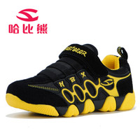 HOBIBEAR 哈比熊 童鞋春秋款男童鞋儿童运动鞋女童休闲鞋中大童跑步鞋儿童鞋A597 黑/黄34码/21.7cm内长