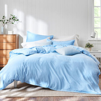 网易严选 透气呼吸纱四件套 双层纱床上用品套件四件套床单被套 蓝色 1.5米床(被套200x230cm)
