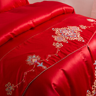 艾维 I-WILL 婚庆四件套大红刺绣新婚四件套床上用品结婚套件 颂 加大双人220*240cm