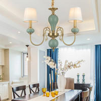 雷士(NVC)美式吊灯 客厅灯全铜吊灯陶瓷奢华大气卧室吊灯餐厅灯美式复古铜灯具灯饰 3头不带光源