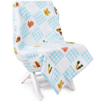 三利 纯棉布艺拼接 凹凸交织 毛巾被 卡通裹巾 儿童盖毯 浅蓝