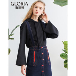 GLORIA/歌莉娅女装2018春季新款箱形带帽卫衣182C0E040 B00黑色 L