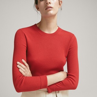  Massimo Dutti 05600656616 女士羊毛天蚕丝混纺针织衫 (红色、XS)