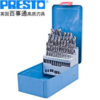 百事通（PRESTO）进口英制直柄麻花钻1/16“-1/2” X1/64“高速钢钻咀 套装钻嘴(29支装)