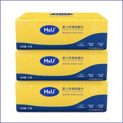 H&U 爱趣优 婴儿专用纸面巾 100抽*3包 *17件