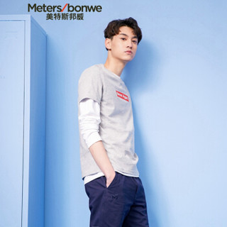 Meters bonwe 美特斯邦威 661246 男士时尚字母短袖T恤 中花灰 165/88