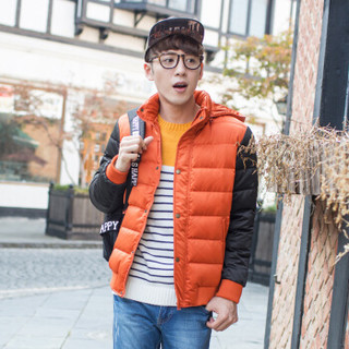  Semir 森马 10414131896 男士拼接直筒羽绒服 橙红 XL