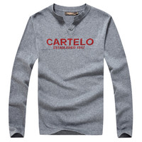 CARTELO 16001KE0907 男士V领纯色长袖针织衫 灰色 XL