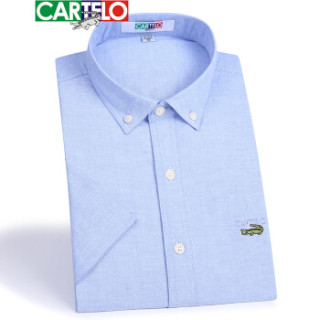 CARTELO KNJFDX 男士牛津纺短袖衬衫 蓝色 38