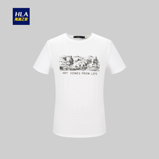 HLA 海澜之家 HNTBJ2E158A 男士圆领短袖T恤 米白花纹 54