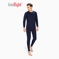 INTERIGHT男士棉弹净色圆领保暖内衣套装 藏青 L