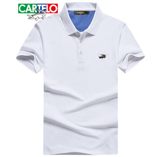 CARTELO KFT0812 男士棉翻领短袖POLO衫 白色 2XL