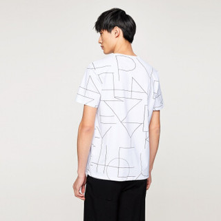  HLA 海澜之家 HNTBJ2E025A 男士黑白线条短袖T恤 漂白花纹 190/104A(56)