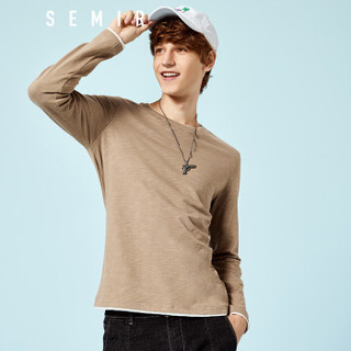 Semir 森马 19008011201 男士假两件长袖T恤 浅驼 XL