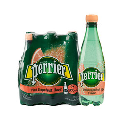 perrier 巴黎水 法国原装进口 巴黎水（Perrier）气泡矿泉水 西柚味含气天然矿泉水 500ml*6瓶 （塑料瓶）整箱