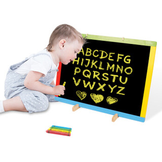丹妮奇特（Dan Ni Qi Te）大号彩色画板双面磁性实木儿童玩具绘画多功能支架式涂鸦式白板小黑板