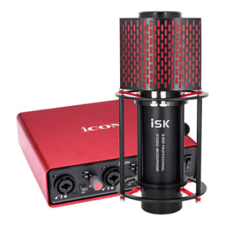 iSK S600 电容麦克风 + 艾肯 MobileU USB外置声卡 网络K歌直播 主播套装