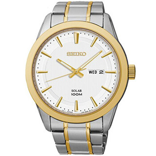 SEIKO 精工 Pair系列 SNE364J1 男士太阳能石英表 夜光防水 42mm 白色 间金色 间金不锈钢