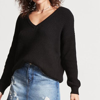 Forever 21 00197470 女士宽松V领长袖针织衫 