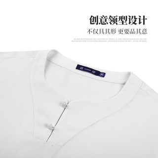 HOUXU 后序 男士民族风纯色圆领短袖T恤 811A1004 素白色 S