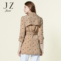 Juzui 玖姿 JWXC41208 女士修身翻领双排扣中长款风衣 花米色 3XL