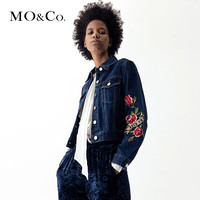 MO&Co. 摩安珂 MA173JKT401 女士修身刺绣牛仔短外套 牛仔蓝色 S